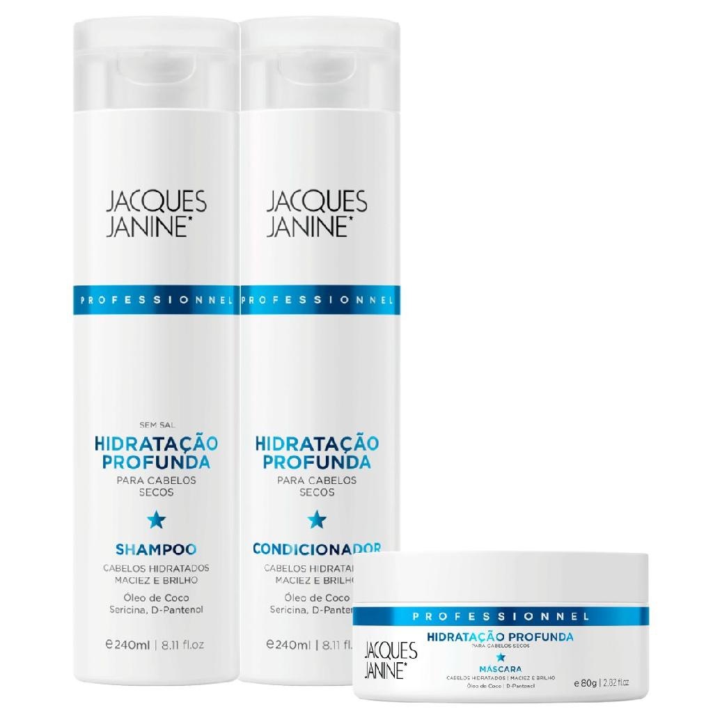 Kit Jacques Janine Hidratação Profunda Shampoo Condicionador 240ml Máscara Tratamento 240g