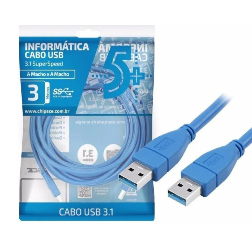 CABO USB 3.1 - USB A MACHO + USB A MACHO 3.1 - 3M - AZUL