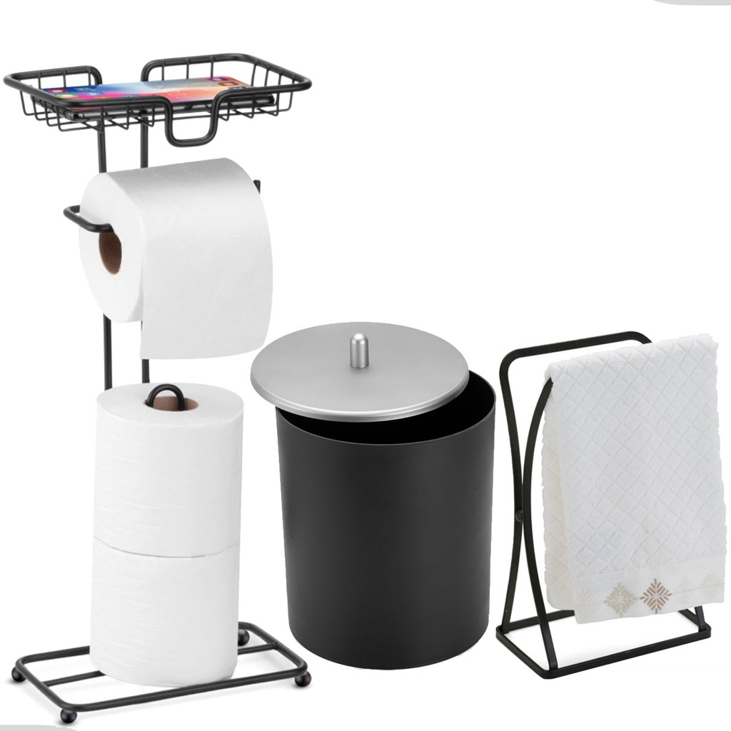 Kit Acessorios Lavabo Banheiro Lavabo Toalha Rosto Porta Papeleira E Celular Luxo Preto Arthi em Oferta na Shopee