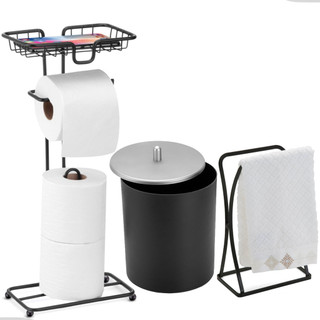 Kit Acessorios Lavabo Banheiro Lavabo Toalha Rosto Porta Papeleira E Celular Luxo Preto Arthi