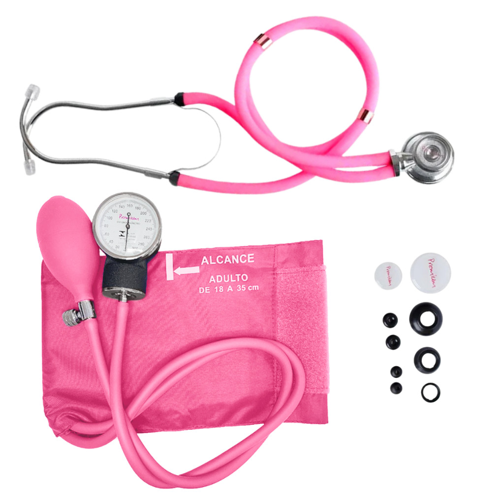 Kit Enfermagem Acadêmico Esfigmomanômetro + Estetoscópio Premium Rosa
