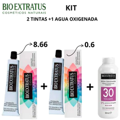 KIT BIO EXTRATUS 2 TINTAS (8.66+0.6) E 1 ÁGUA OXIGENADA 30 VOLUMES