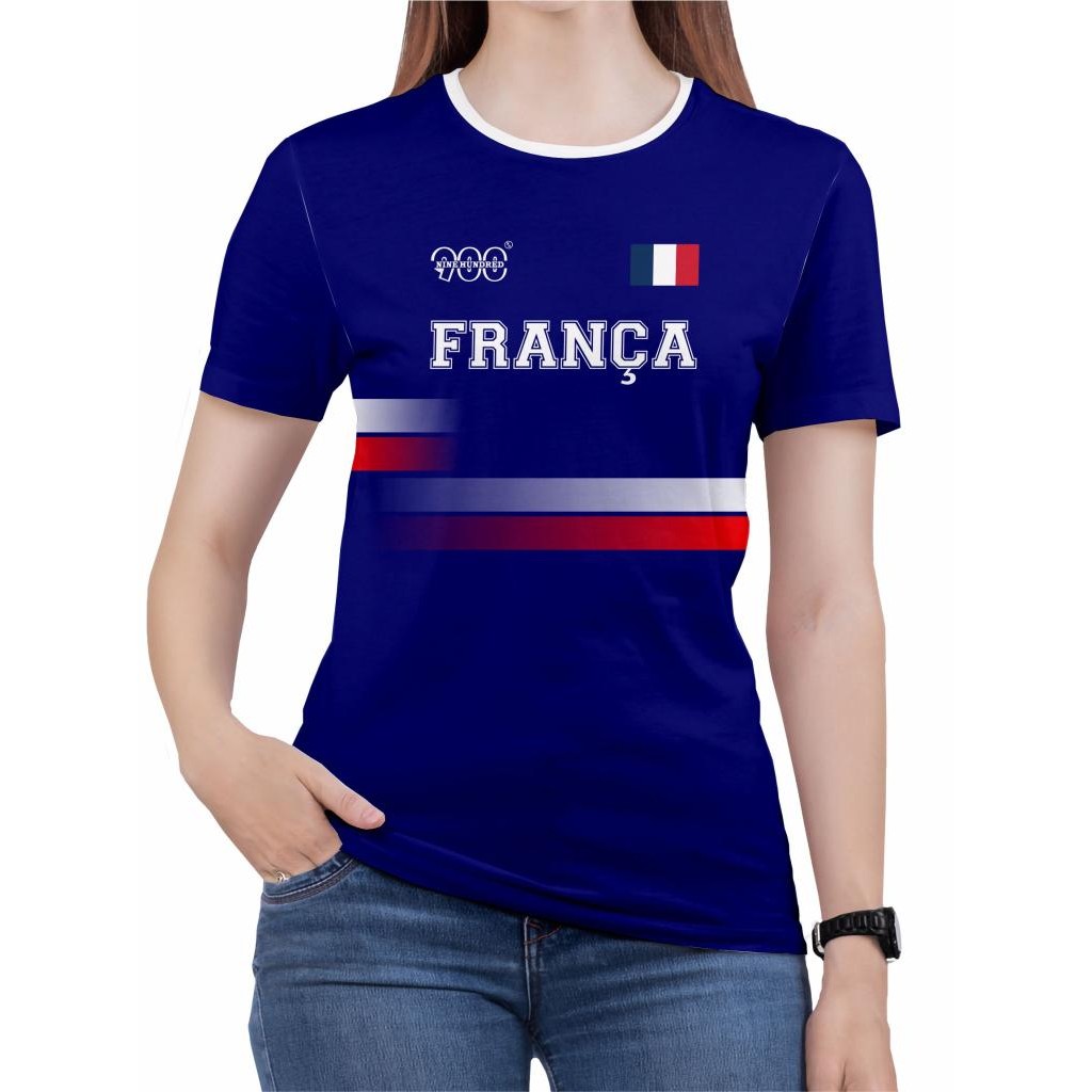 Camiseta França UV50 Feminina Uniforme Blusa Futebol Volei