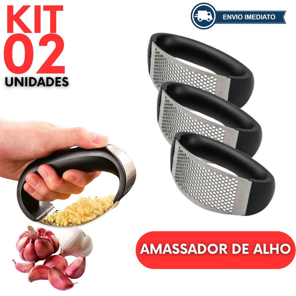 Kit 2 Espremedor de Alho em Aço Inox Triturador Amassador De Alho Manual Para Cozinhas em Geral