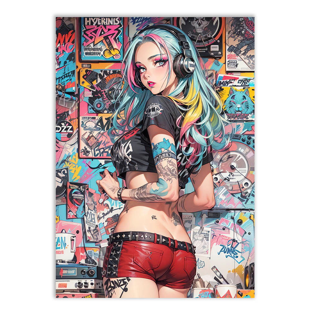 Placa Decorativa Garota Sexy Anime Grafite Arte De Rua Decoração Poster Quarto Sala