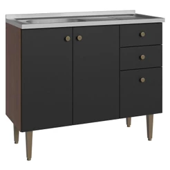 Balcão Gabinete Com Pia 105cm 3 Portas 1 Gaveta Rustic