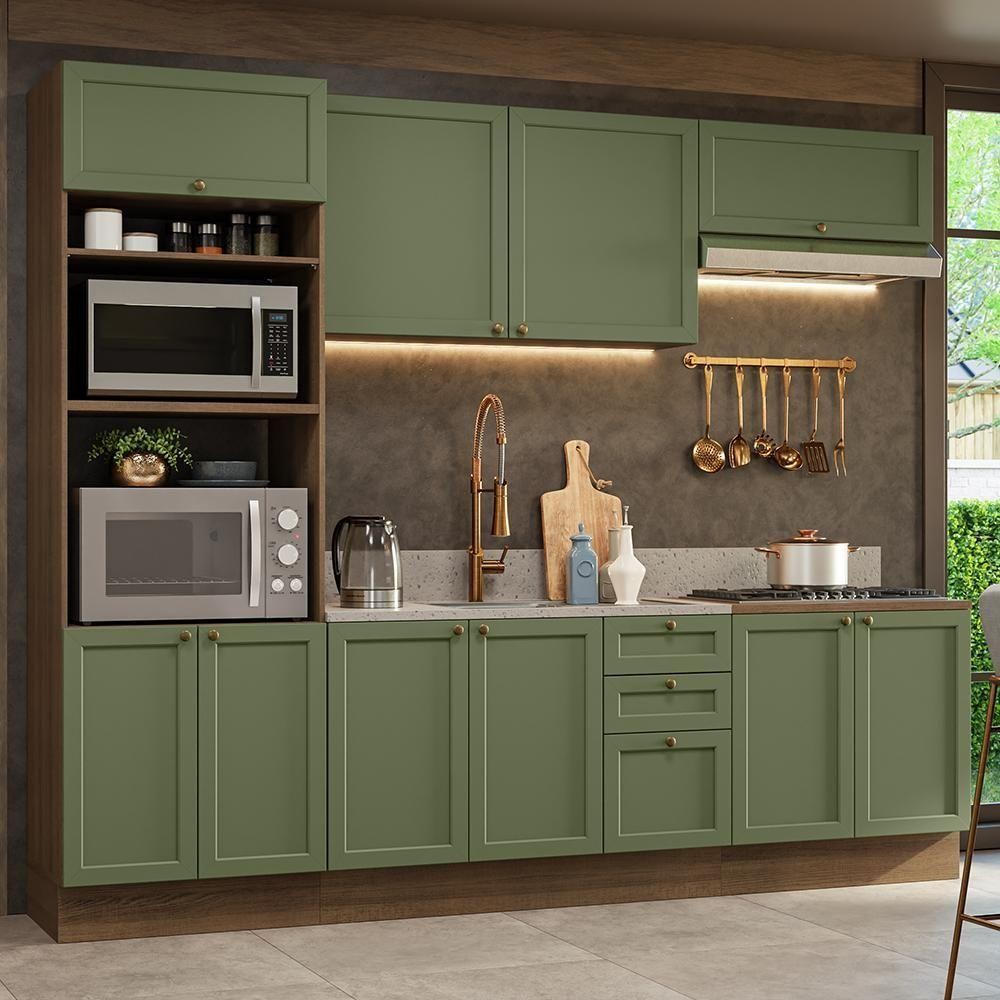 Armário De Cozinha Completa 270 Cm Rustic/verde Vik Madesa.