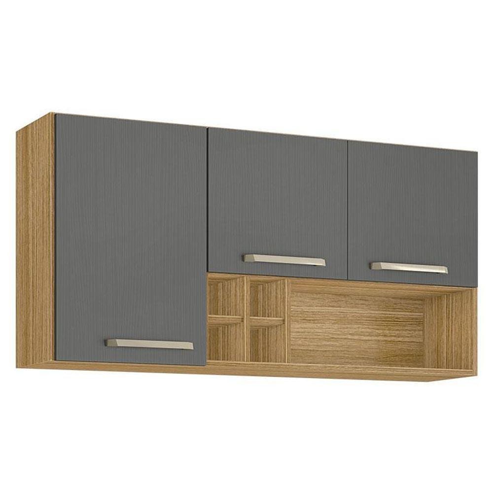 Armário Aéreo Ametista 3 Portas E 4 Garrafas 120 Cm Freijó Gris - Kits Paraná em Oferta na Shopee