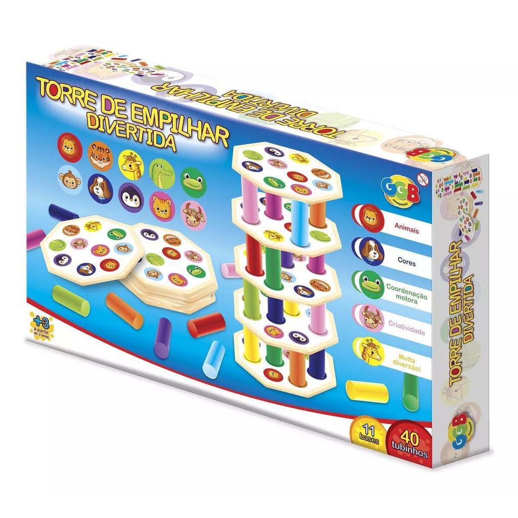Brinquedo Educativo Torre Divertida de Empilhar Montar Cores