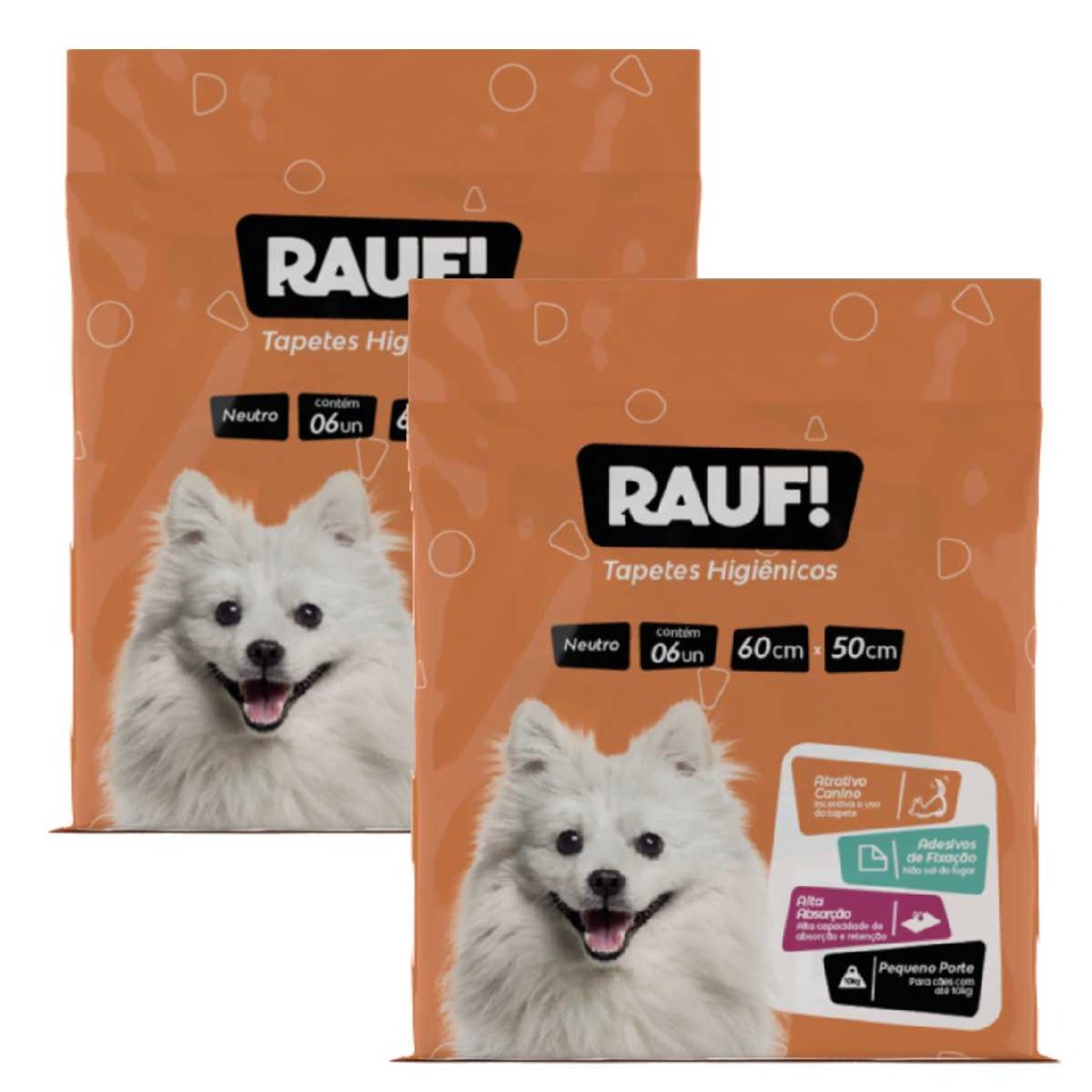 Kit 2 Pacotes Tapete Higiênico P/ Cães Rauf Pads 6un 60x50