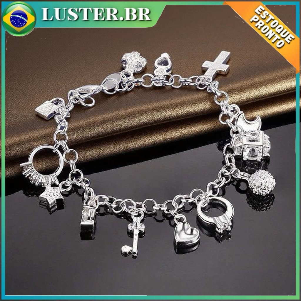 925 Prata Banhado Pulseira Bloqueio Lua Coração Charme Pulseira Para Casamento Moda Jóias ...