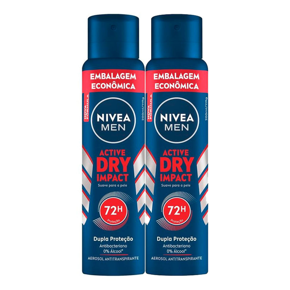 Kit 2 Desodorante Nivea Men Active Dry Impact Aerosol Antitranspirante 200ml - Beauty