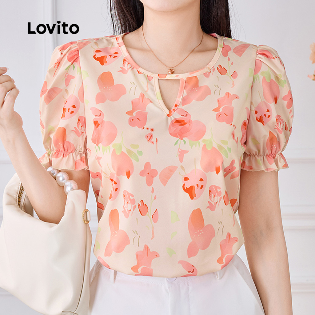 Detalhes do Lovito Blusa Casual Plissada Macia e Confortável Blusa de Primavera/verão para Mulheres L138ED227