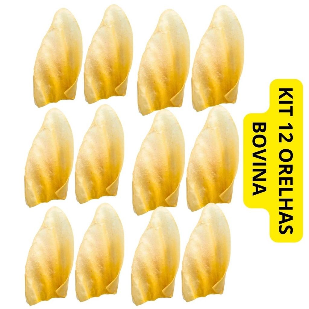 Kit Pacote com 12  Orelhas Bovina Mordedor Desidratado Natural DIP DOG