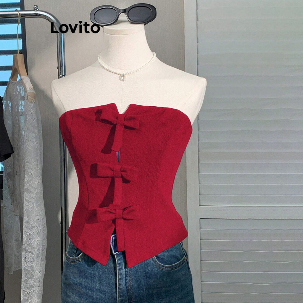 (Trendy) Lovito Regata Feminina De Verão/Primavera Com Laço Fofo L104ED993 - Women Clothes