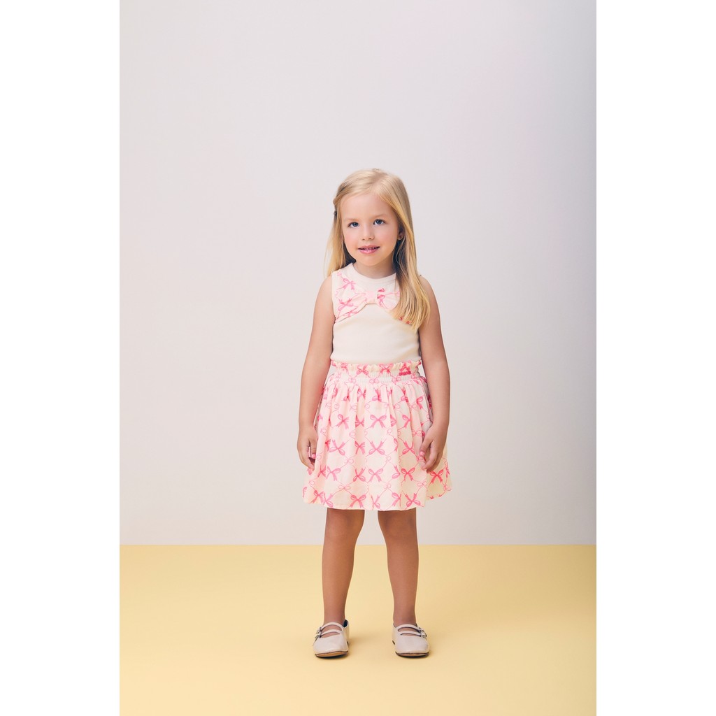Conjunto Momi Regata Laço e Shorts/Saia Laço Rosa 02 ao 08