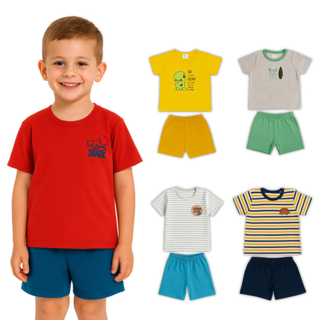 Kit Com 4, 6 Ou 8 Peças Infantil de Verão Para Menino Conjunto
