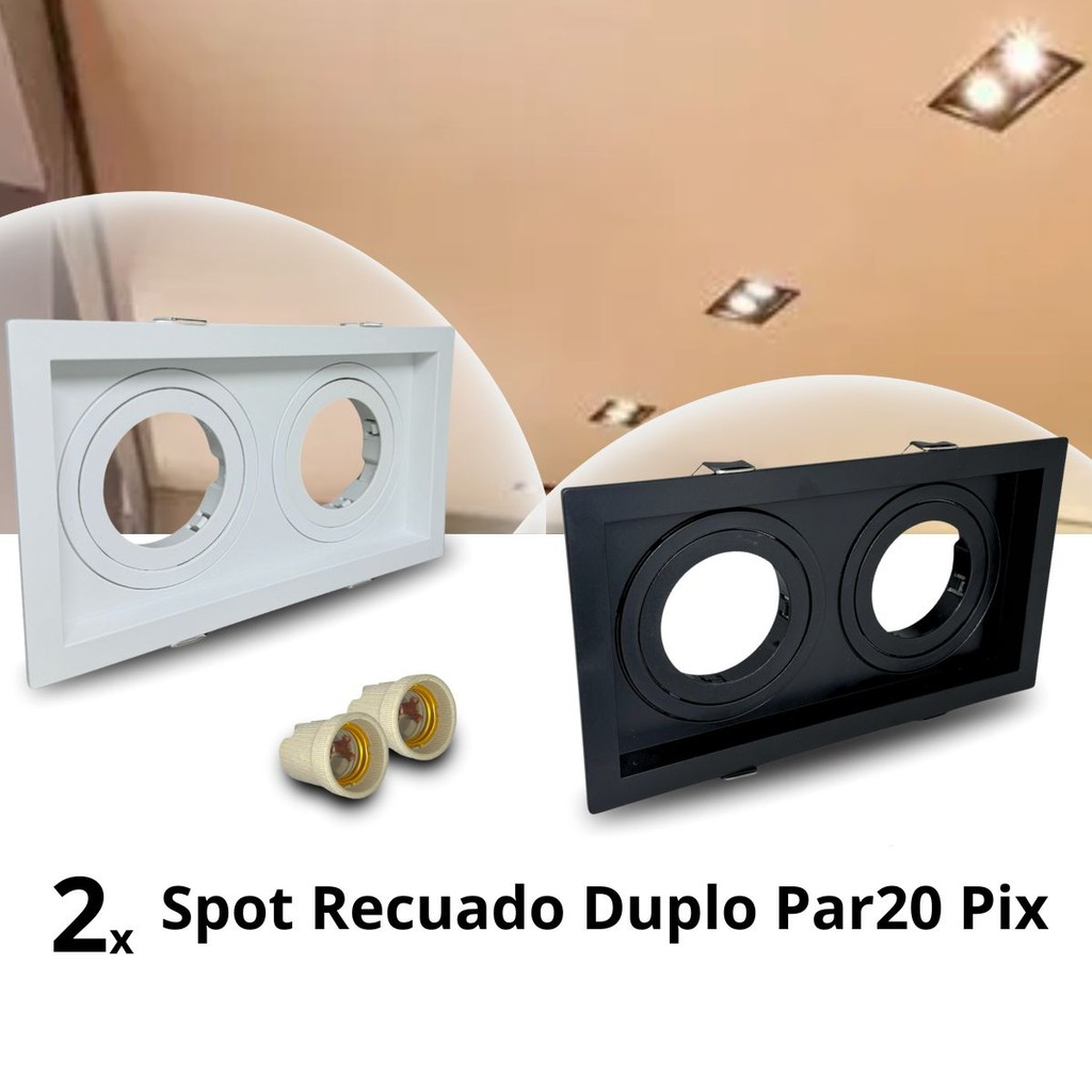 Kit 2 Spot Embutido Recuado Duplo Par20 Quadrado Pix