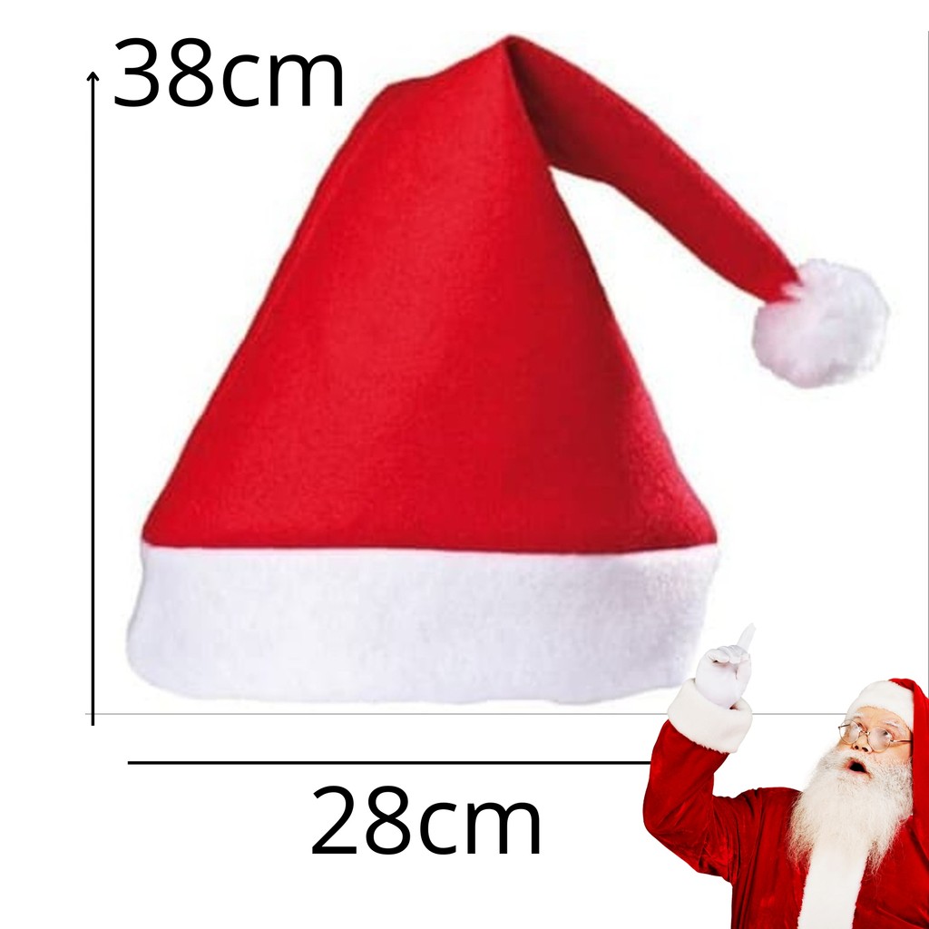 Kit 10 Gorros Papai Noel Touca Mamãe Noel Natal Fantasia Família Liso Vermelho Feltro Pompom