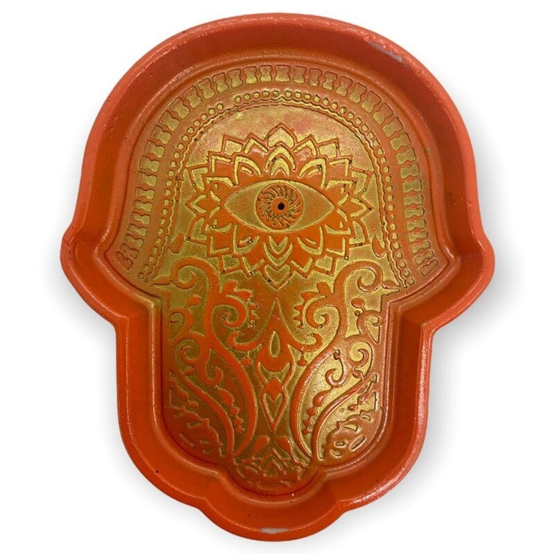 Incensário Vareta Mão Hamsa Sol Laranja 15 cm em Resina