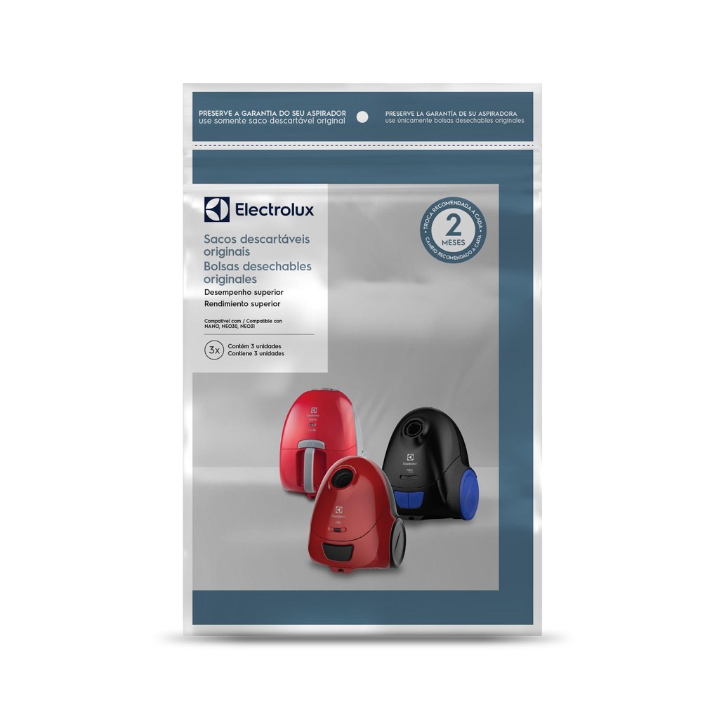 Kit 3 Sacos de aspirador de pó Modelos: Nano, NEO30 e NEO31 (SBENA) Electrolux