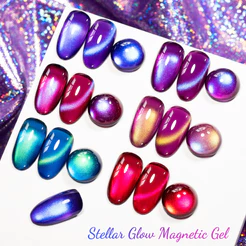 Conheça Através 7ml Brilho Estelar Esmalte Magnético Glitter Roxo Vermelho Olho De Gato Semi Permanente Soak Off UV LED