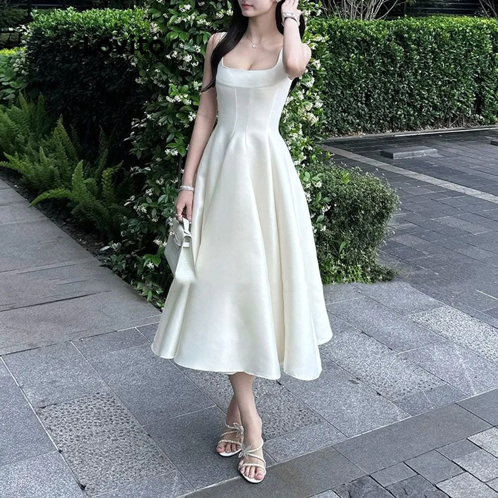 (Trendy) Lovito Vestido Casual Liso Plissado Com Zíper Para Mulheres L83ED371 - Women Clothes