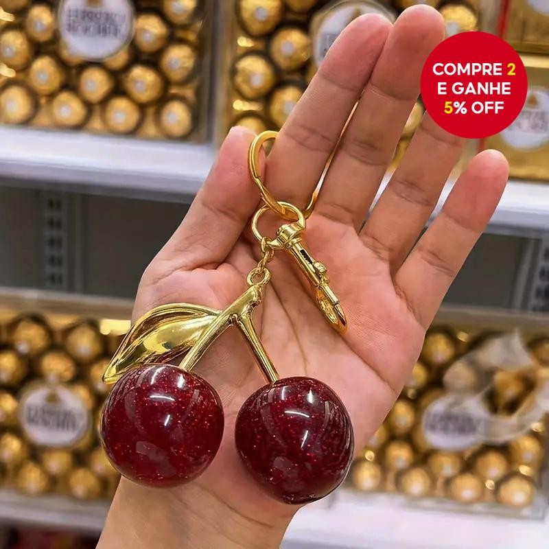 1 Cute Crystal Red Cherry Chaveiro Pingente de Bolsa Acessório para Mulher Chaveiro de Car...