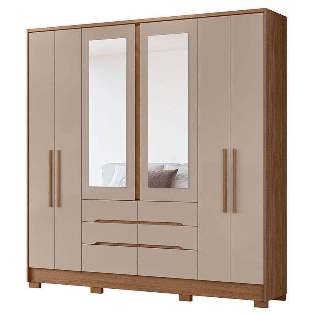 Guarda Roupa Casal San Francisco 6 Portas Cor predominante Carvalho Fendi Com Espelho - Moval