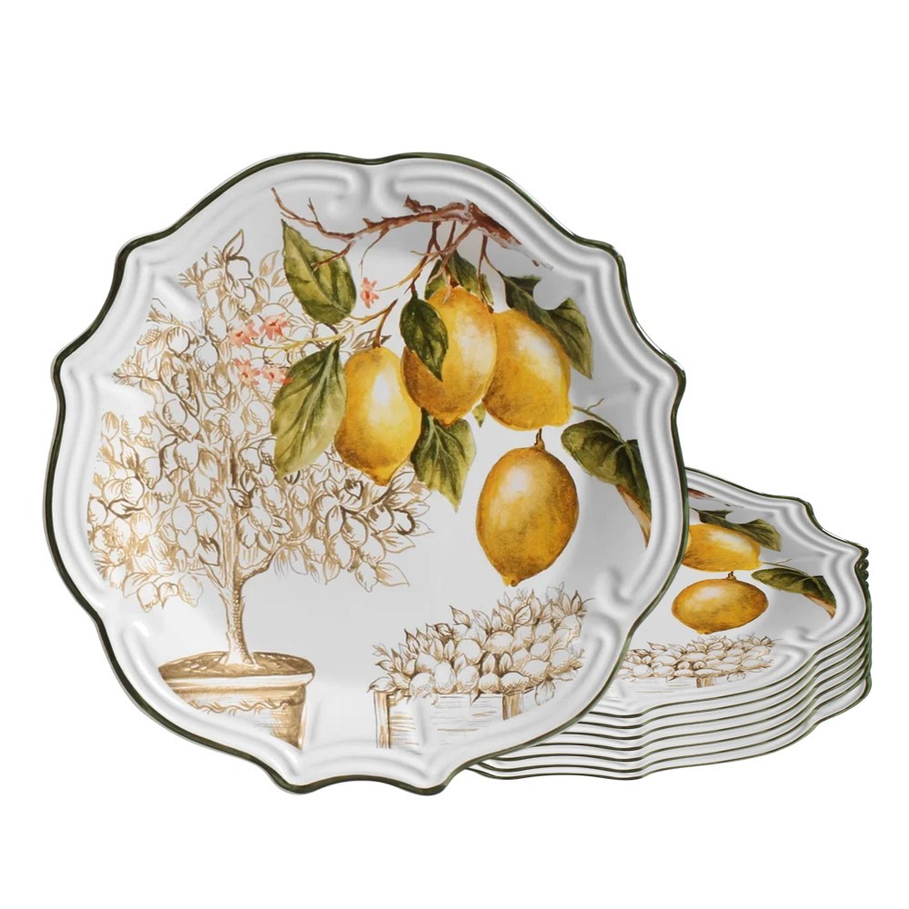 Jogo 8 Prato Raso Cerâmica Toscana Limão Branco Scalla 27cm