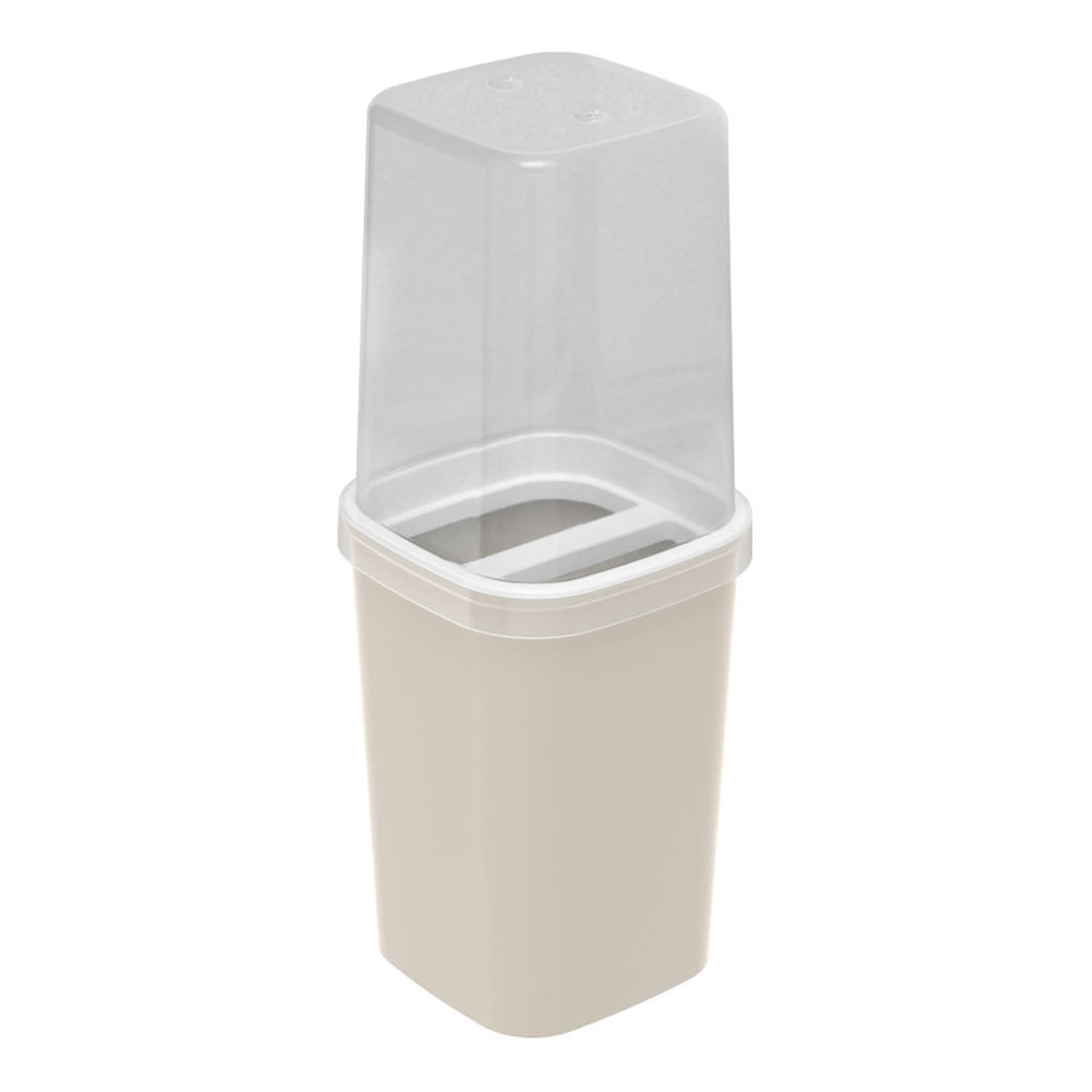 Porta Escova Plasútil com Tampa Fosco Bege - Home & Living