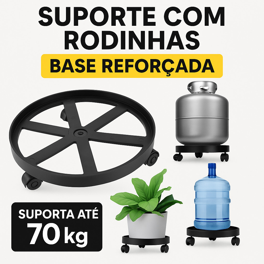 Suporte Reforçado com Rodinhas 360° para Botijão, Galão ou Vaso – Até 70kg – Compacto e Durável em Oferta na Shopee
