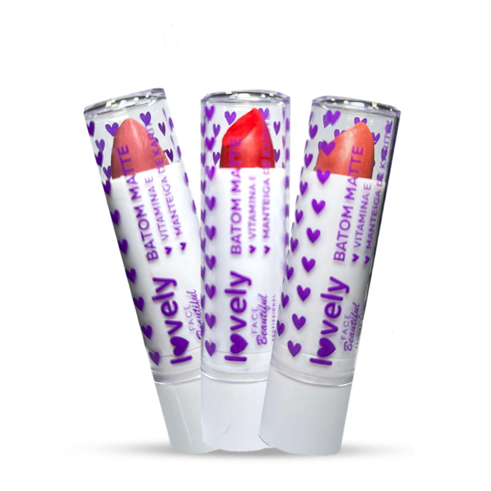 Batom Matte em Bala Lovely com Vitamina E Alta pigmentação by Face Beautiful em Oferta na Shopee