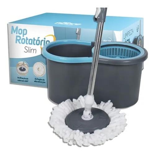 Conjunto mop rotatorio (balde 13l c/cesto inox e 2 refis, Rotary Mop Stainless Steel) - Nobre