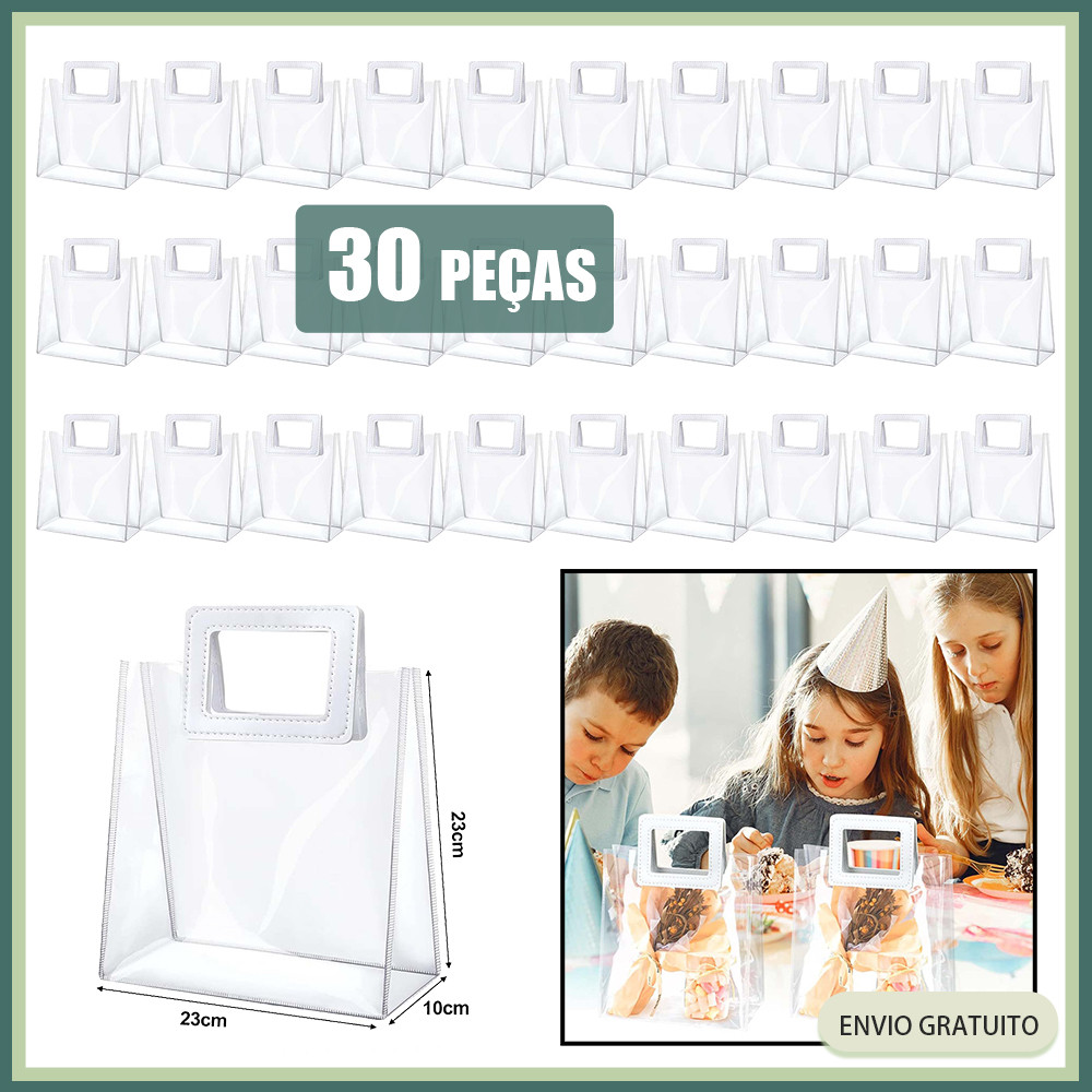 30x Saco de oferta transparente 23x23x10cm Saco de oferta de festa Saco de oferta de casamento Saco de oferta de anivers