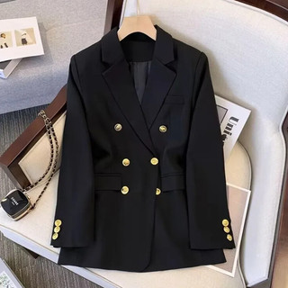 Preto Duplo Breasted Blazer Mujer Casual Terno Jaquetas Femme Oversize Feminino Elegante Escritório Senhoras Manga Longa