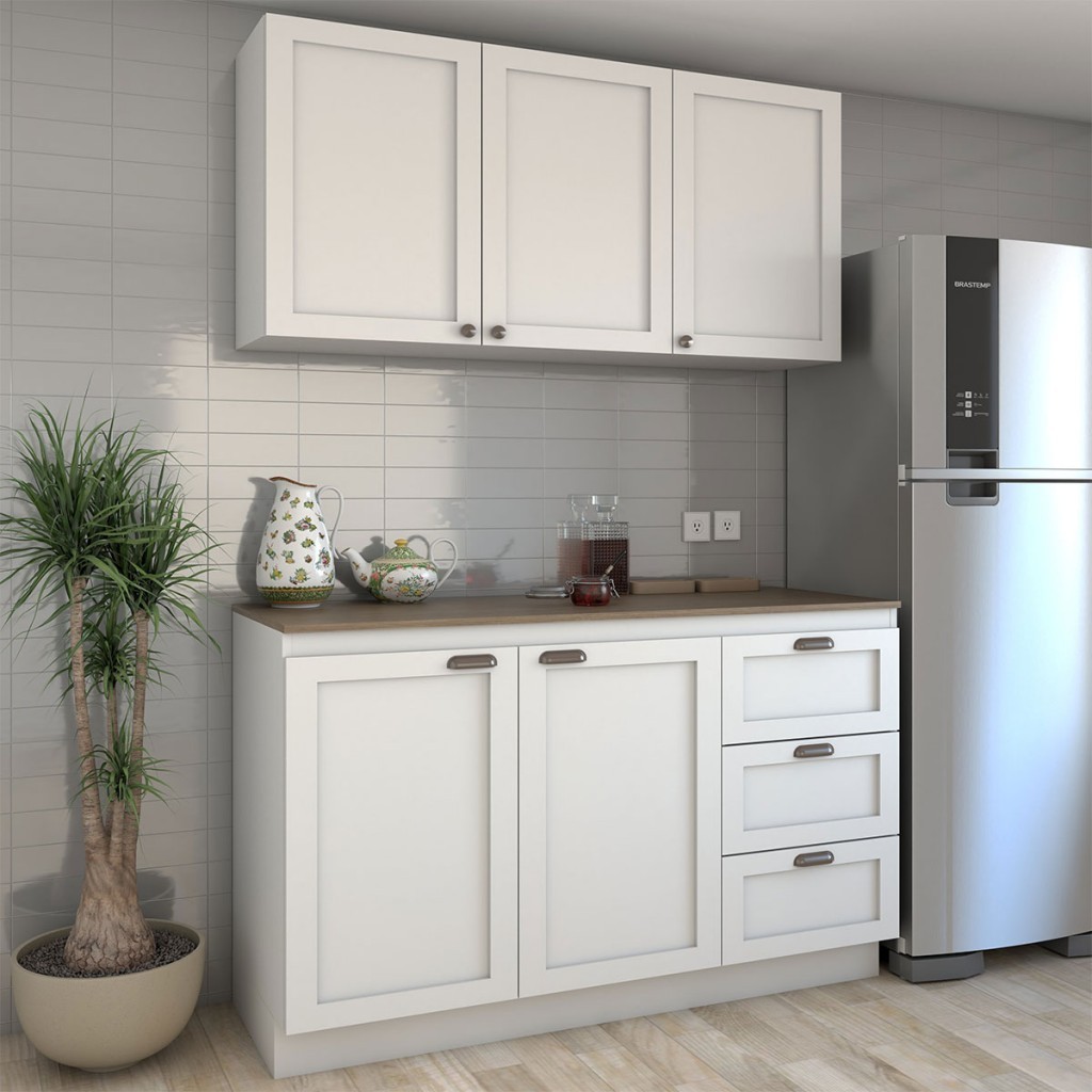 Cozinha Compacta com Tampo Essenza 5 Portas 3 Gavetas Branco Fosco - Panorama Móveis em Oferta na Shopee