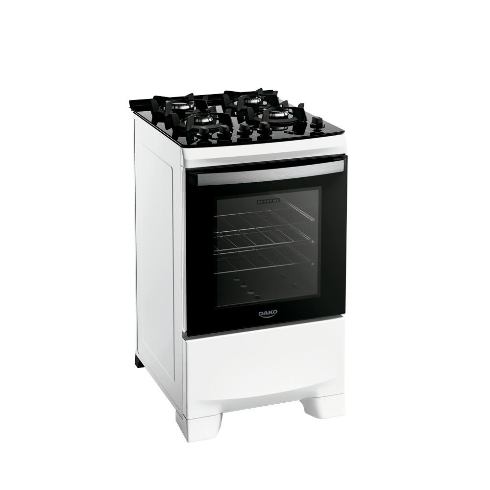Fogão 4 Bocas a Gás Dako Supreme Glass Mesa de Vidro e Forno de 60L Bivolt Branco em Oferta na Shopee
