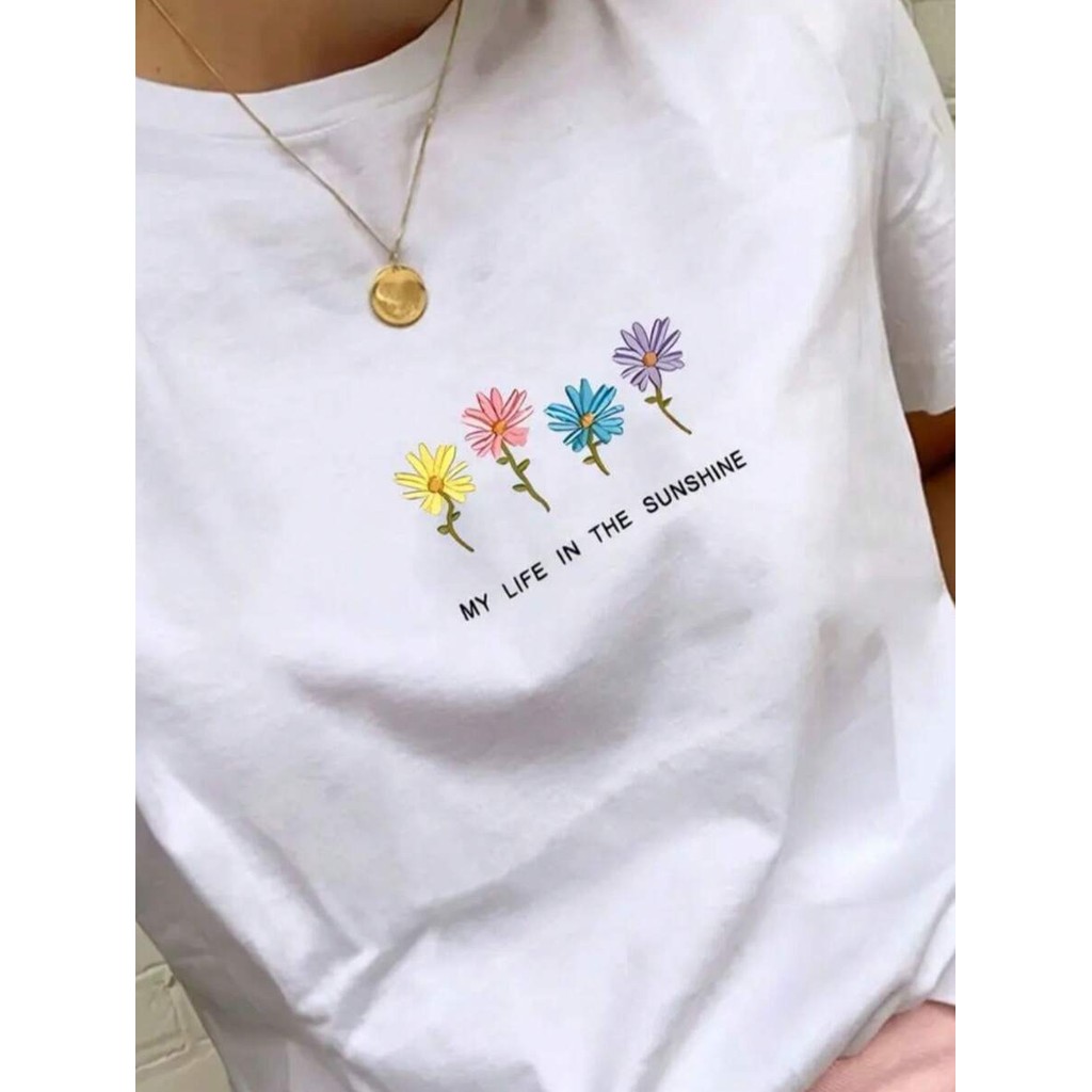 Bonito Camisa feminina estampada basica casual e elegante camiseta 100% algodão verão