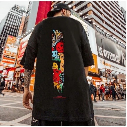 Camiseta Camisa 100%Algodão Unissex Demons Emoji Engraçado graffiti Camisa Hip Hop Moda Anime