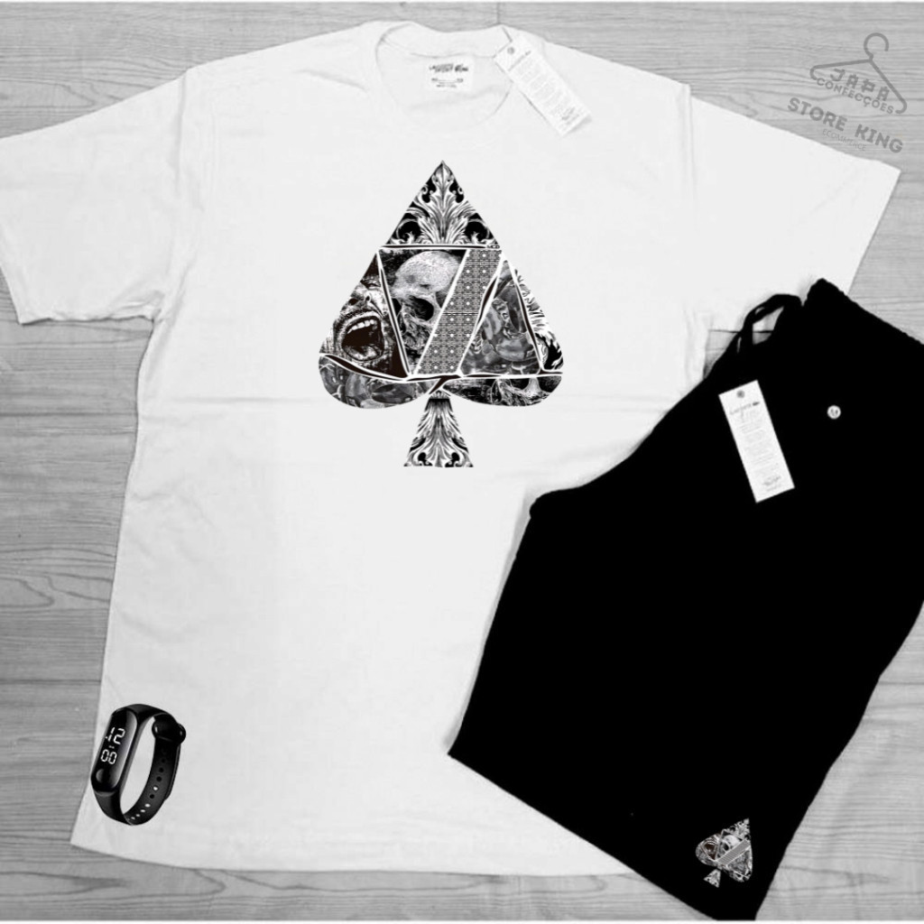 kit conjunto camiseta 100% algodão bermuda tactel ESPADILHA Caminhada e Academia +RELOGIO .
