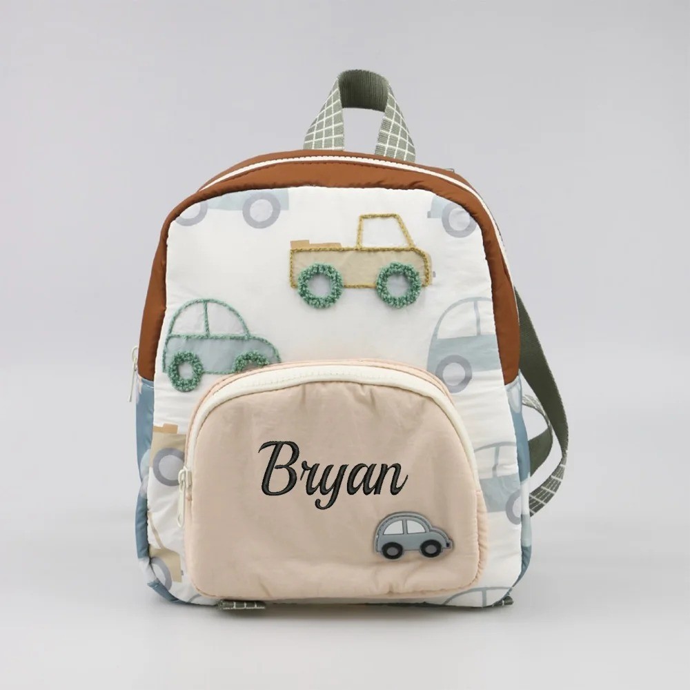 Carro Bordado Mochila Infantil Nome Personalizado Mochilas Saco De Caminhada Sacos De Fraldas Personalizados Para Menino em Oferta na Shopee
