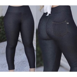 Calça Legging Jeans Fake Bolso Cintura Alta Algodão em Oferta na Shopee
