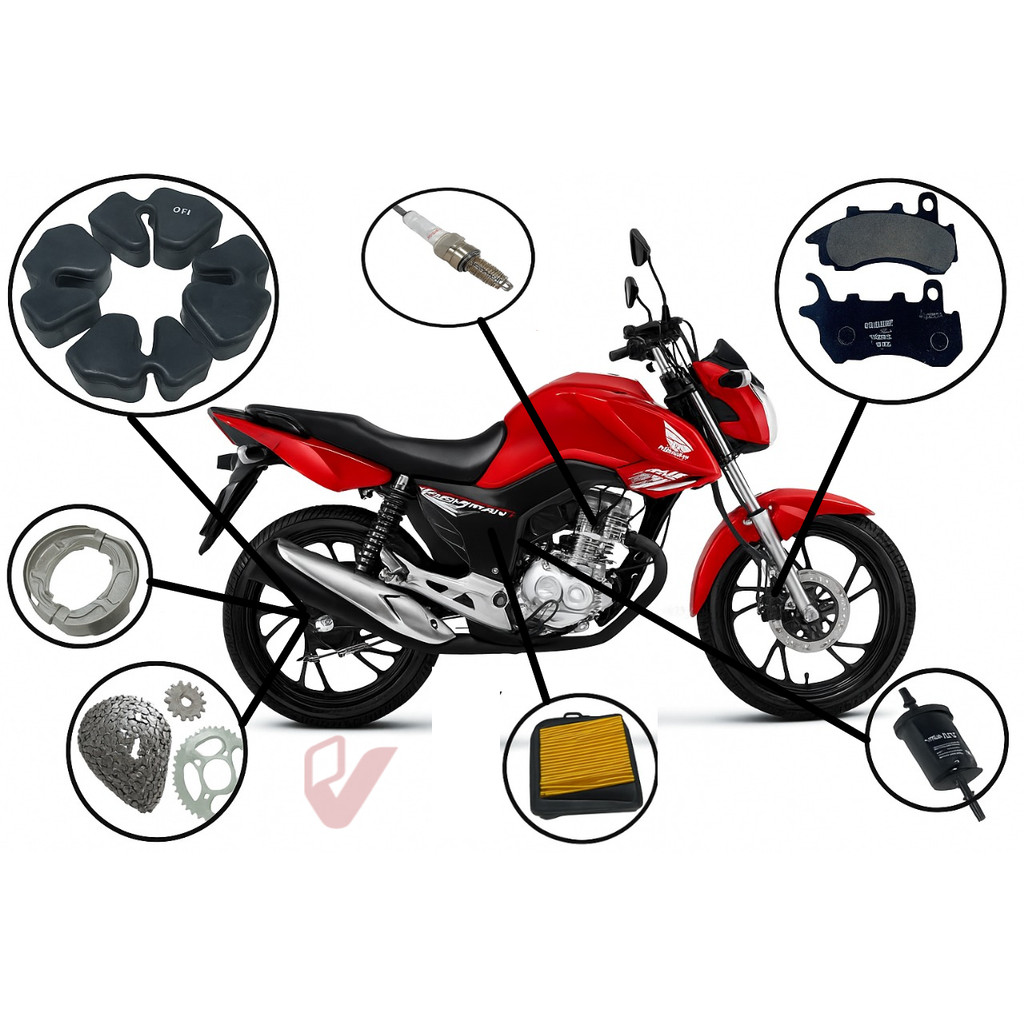 Kit Revisão Relação Coxim Coroa Filtro Freio Vela Cg 160 Titan Fan Cargo 2018 a 2024 Combi Brake