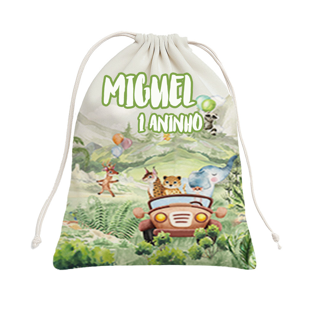 Sacolinhas Surpresa Personalizado Lembrancinhas de Tecido Safari Aquarela