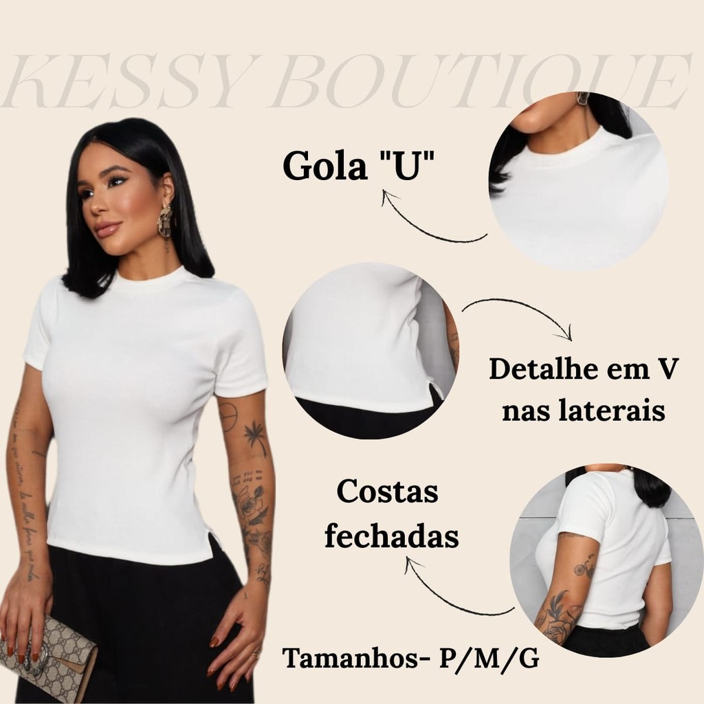 Blusa blusinha ribana canelada manga curta feminina gola redonda casual para o dia a dia trabalho basica confortavel