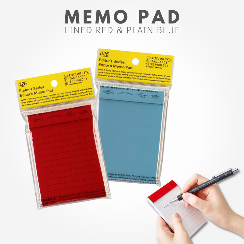 NITOMOS STALOGY Editor's Memo Pad - Horizontal Rule / Blank - Red & Blue S3072 & S3070