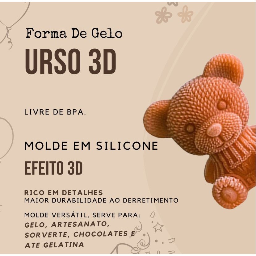 Forma De Gelo Urso 3d Em Silicone Sabonete Sobremesa Formato Urso
