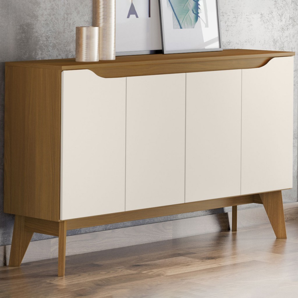 Balcão Buffet Aparador Ambar 4 Portas 2 Prateleiras Nature/Off White Si351 - Henn em Oferta na Shopee
