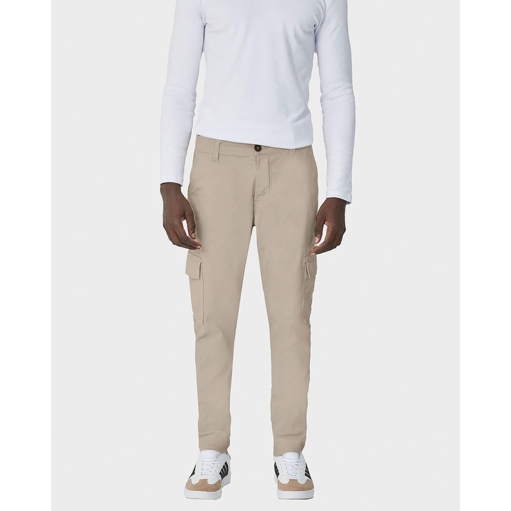 Calça Masculina Chino Cargo Em Sarja Com Elastano